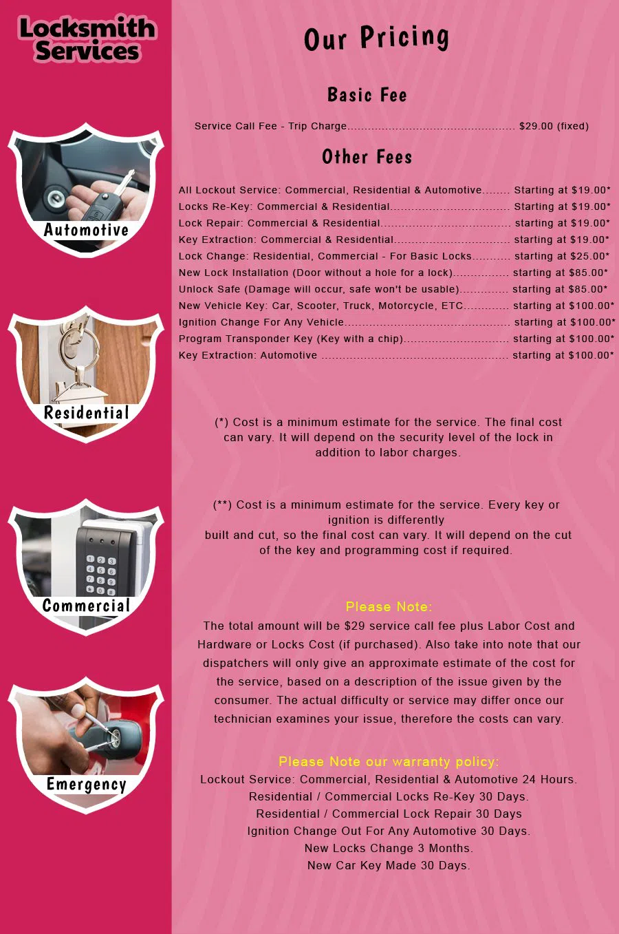 Union Beach NJ Locksmith Store Union Beach, NJ 732-661-8726 - price-list-c-18